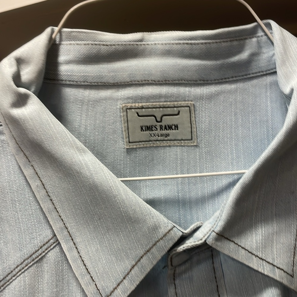 New Kimes ranch denim long sleeve with white pearl snaps